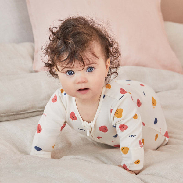 Heart Print Clever Zip Sleepsuit Organic Baby Onesies MORI