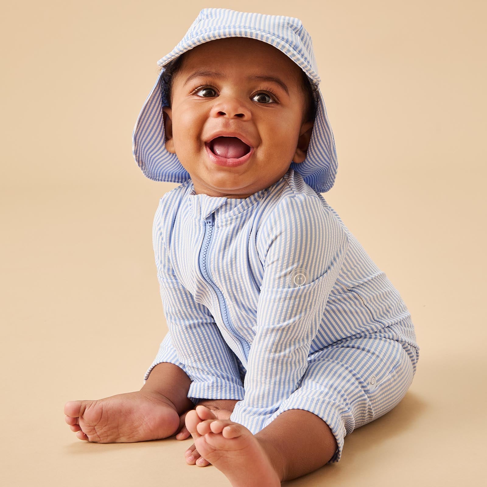 Cloud Stripe Seersucker Sunsafe Swim Hat