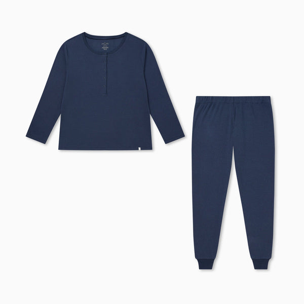 Women's Navy Ribbed Pyjamas UK - Main Image