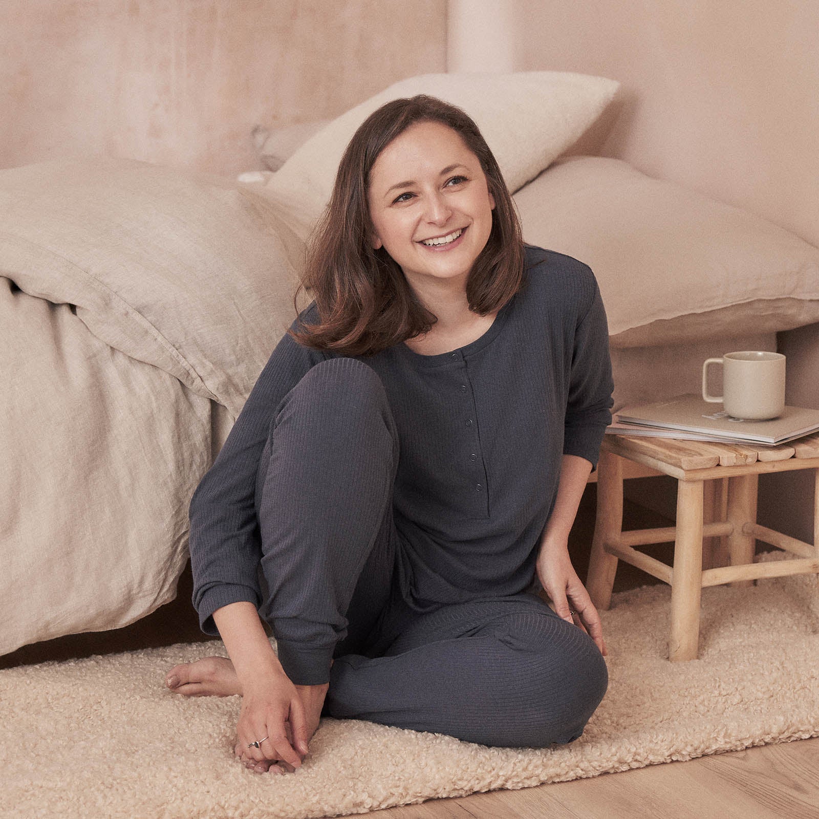 Women's Navy Ribbed Pyjamas
