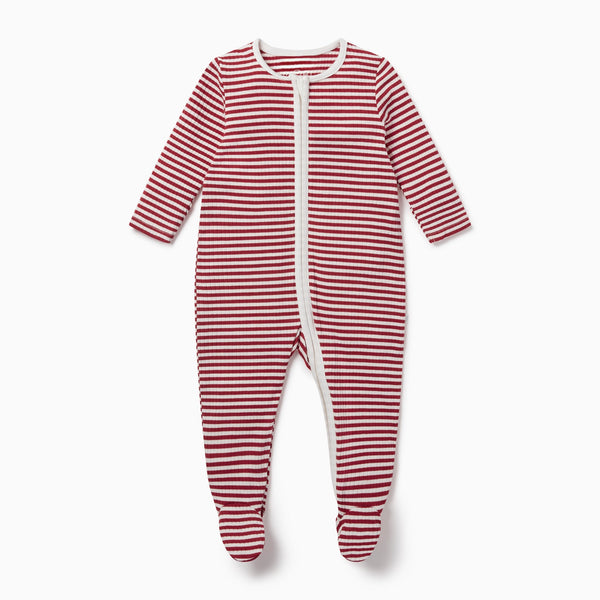 Ruby Stripe Ribbed Clever Zip Sleepsuit