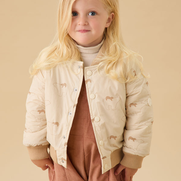 932 OLLEBOREBLA Bear Print Jacket Beige Polar Bear Bomber Jacket 
