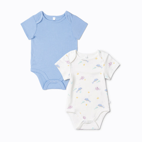Nautinati Infants' Cotton Pack of 2 Ocean Print Bodysuit