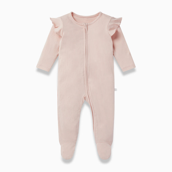 Ribbed Frill Clever Zip Sleepsuit Baby Sleepsuits MORI UK
