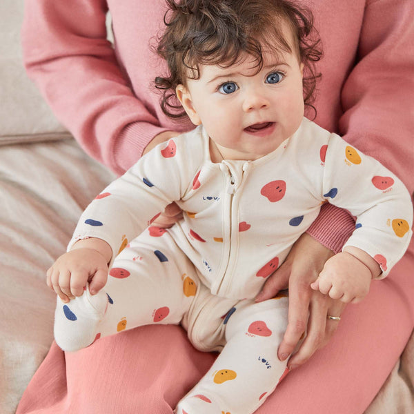 Heart Print Clever Zip Sleepsuit Organic Baby Onesies MORI