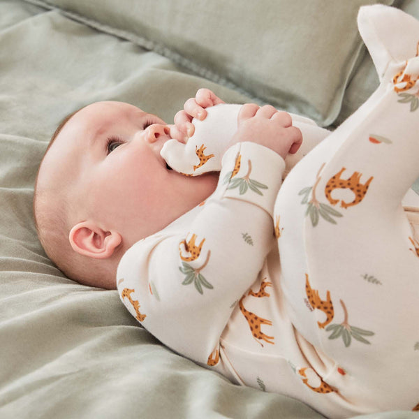 Babyhug Cotton Knit Full Sleeves Floral Printed & Giraffe Patch Footed Sleep Suit - Pink main image 1