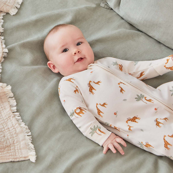 Babyhug Cotton Knit Full Sleeves Floral Printed & Giraffe Patch Footed Sleep Suit - Pink main image 0