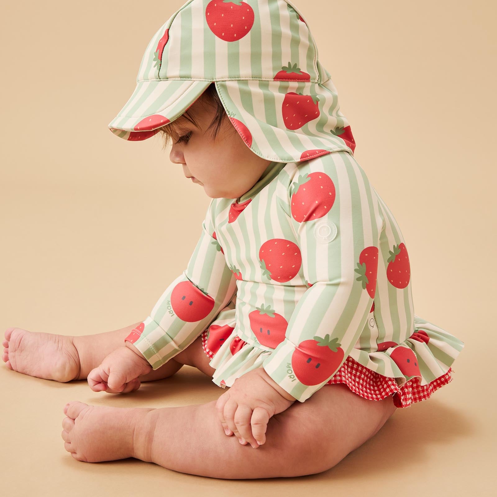 MORI Strawberry Frilled Sunsafe Swimsuit & Hat