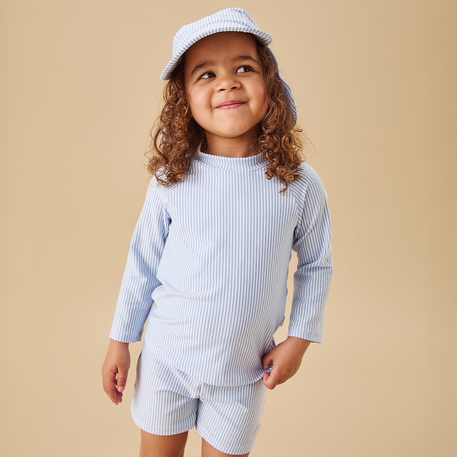 MORI Cloud Stripe Seersucker Rash Vest & Shorts Outfit