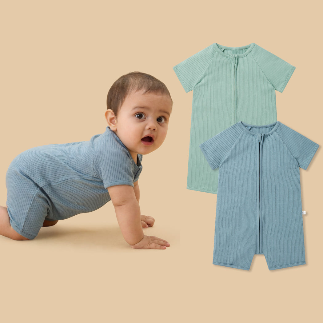 Ribbed Zip Summer Sleepsuit 2 Pack