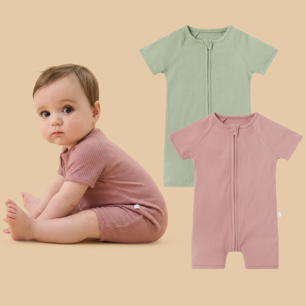 Ribbed Zip Summer Sleepsuit 2 Pack