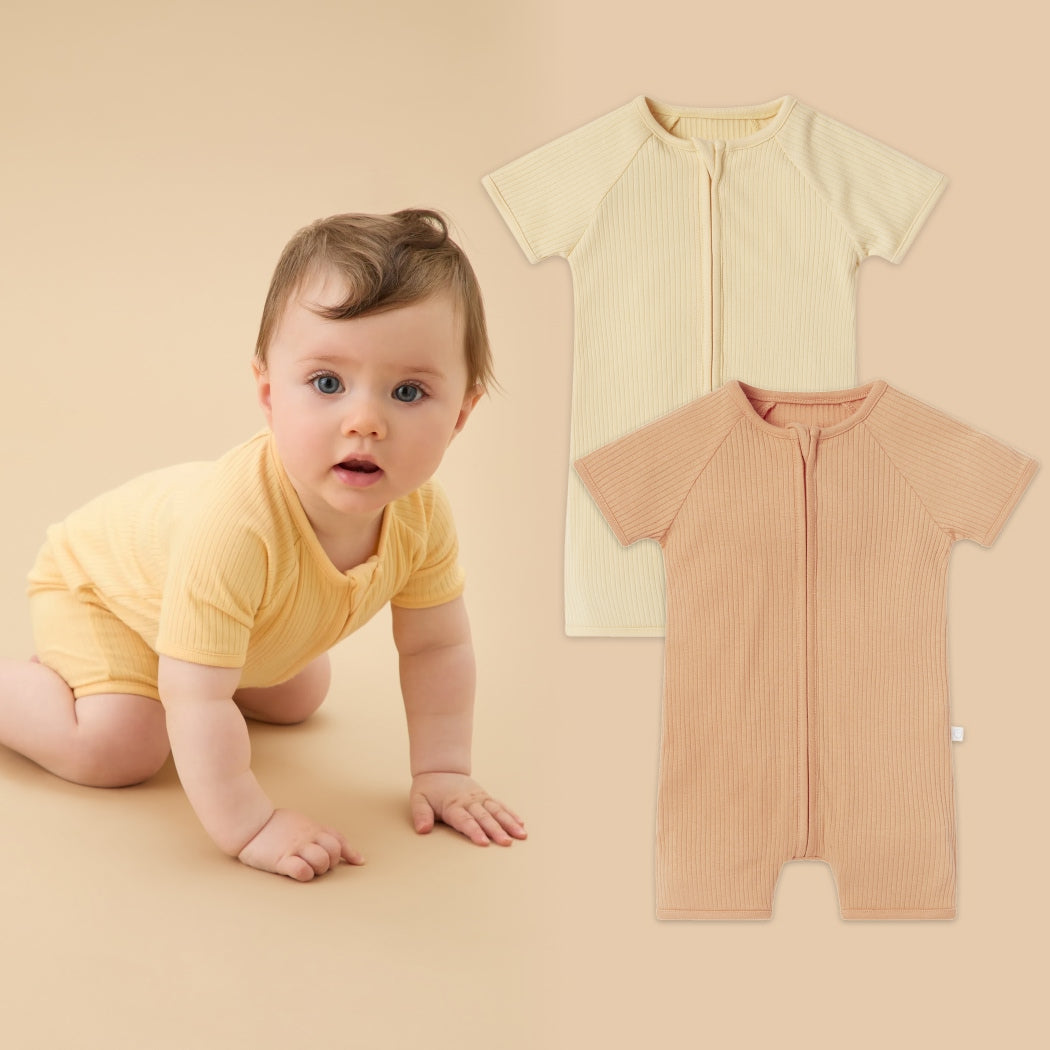 Ribbed Zip Summer Sleepsuit 2 Pack
