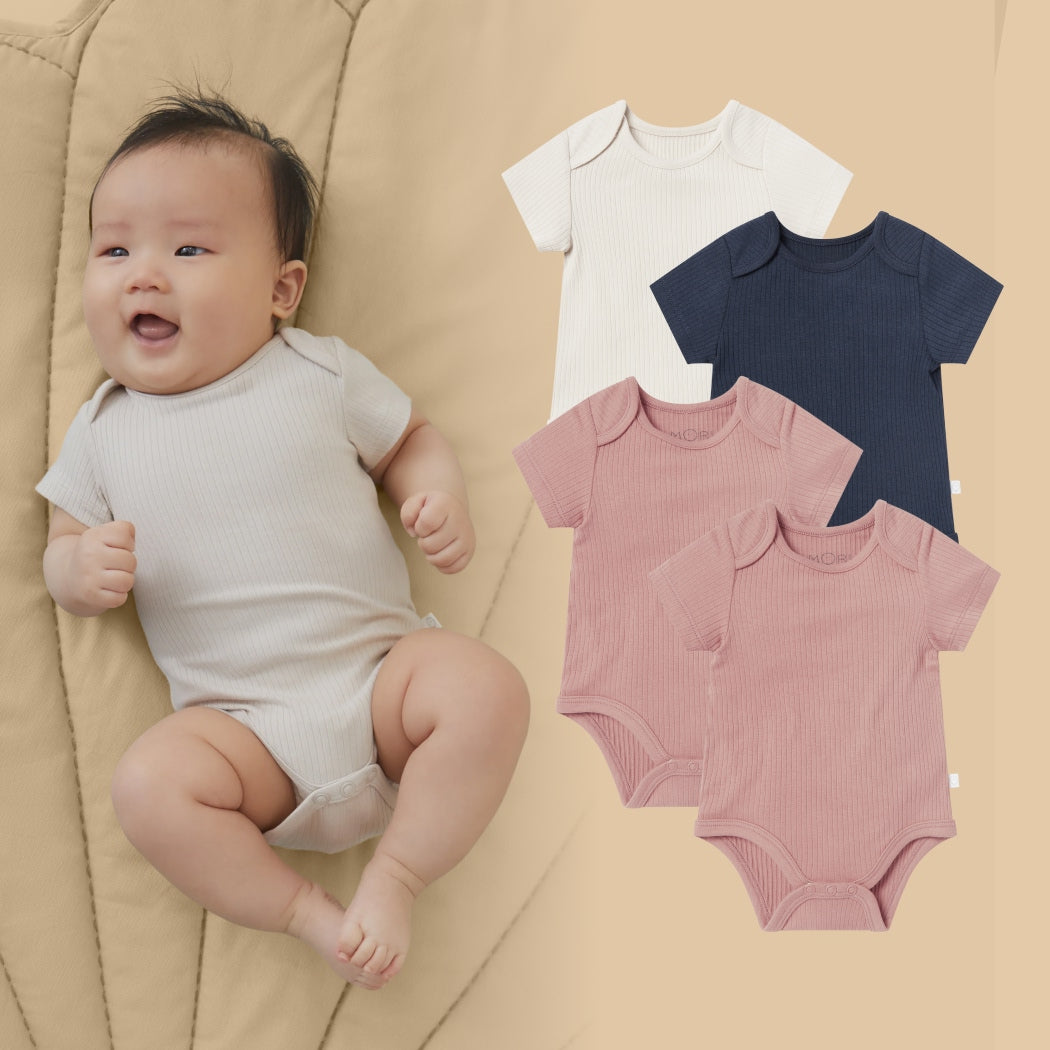 Ribbed Short Sleeve Bodysuit 4 Pack