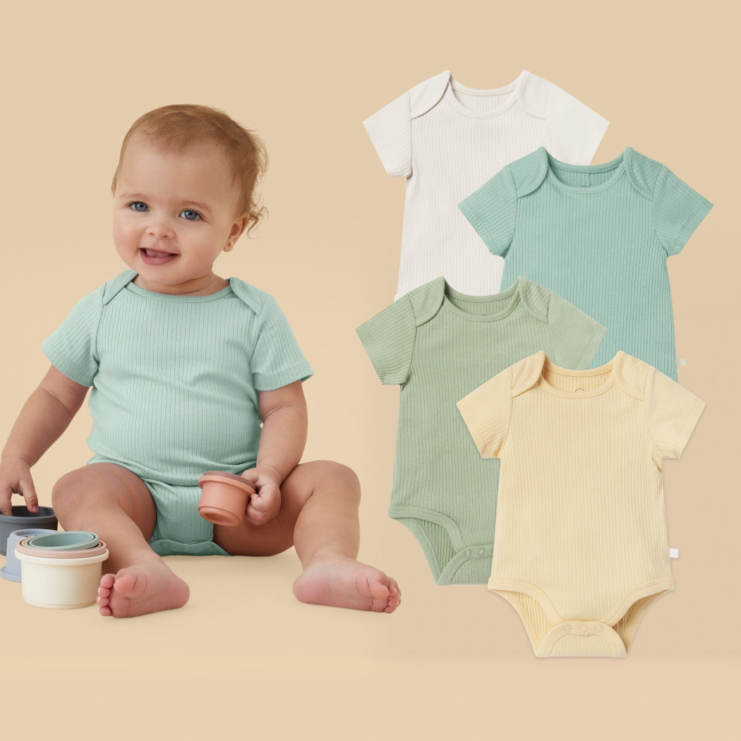 Ribbed Short Sleeve Bodysuit 4 Pack
