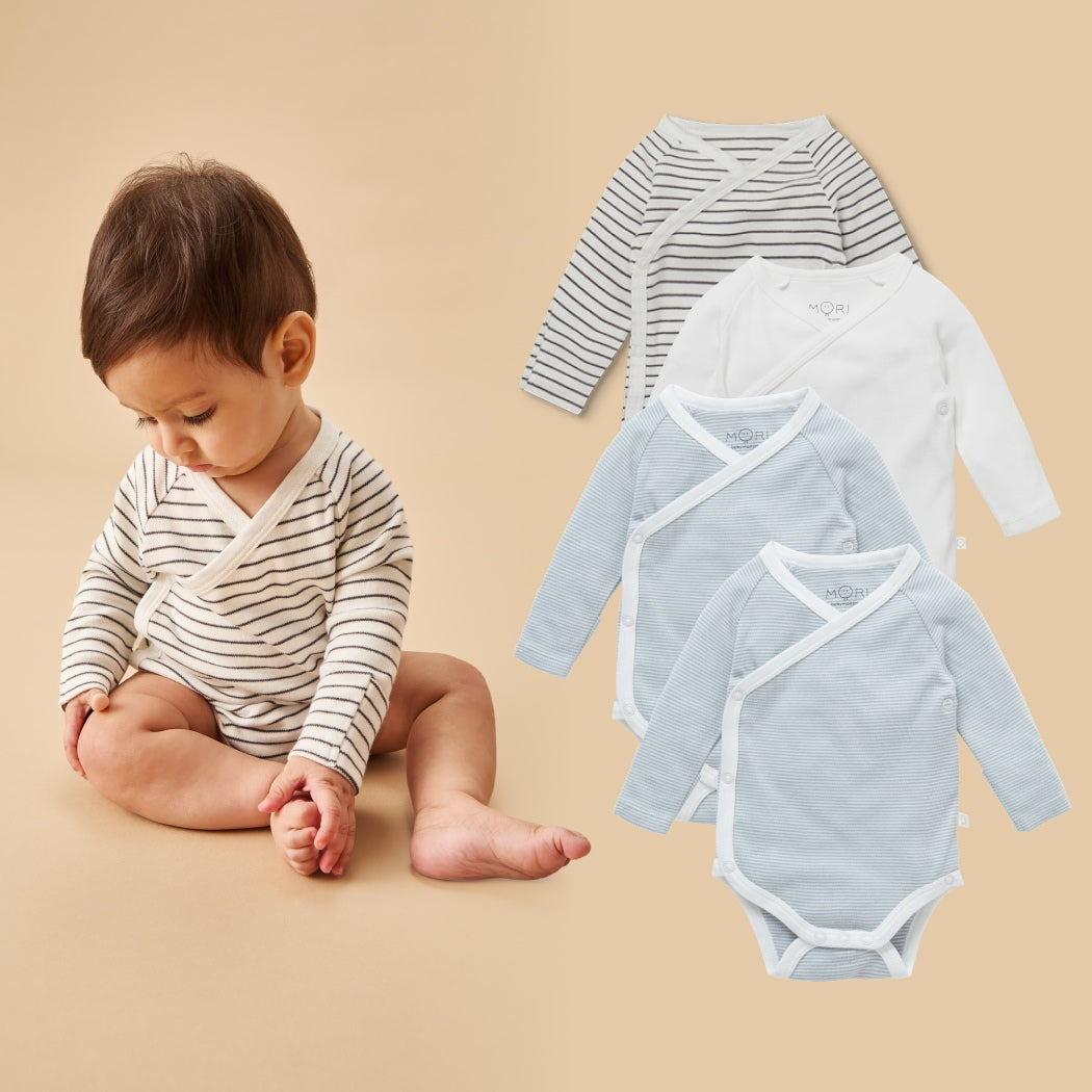 Long Sleeve Kimono Bodysuit 4 Pack