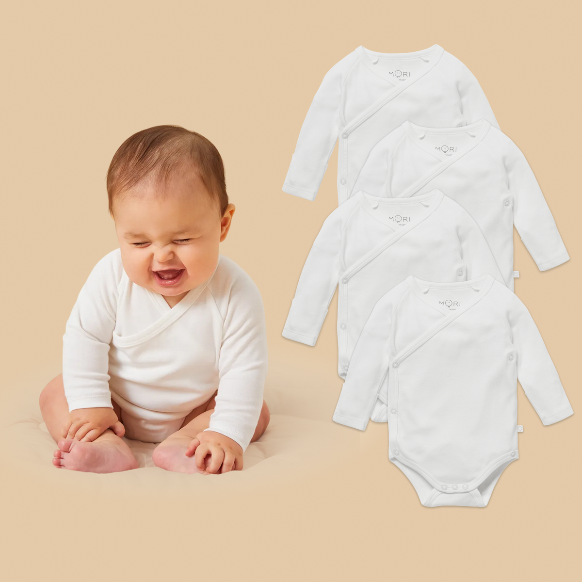 Long Sleeve Kimono Bodysuit 4 Pack