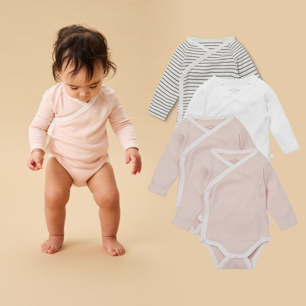 Long Sleeve Kimono Bodysuit 4 Pack