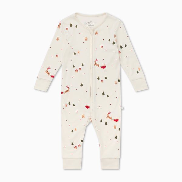 Festive Print Clever Zip Sleepsuit | Baby Christmas Sleepwear | MORI