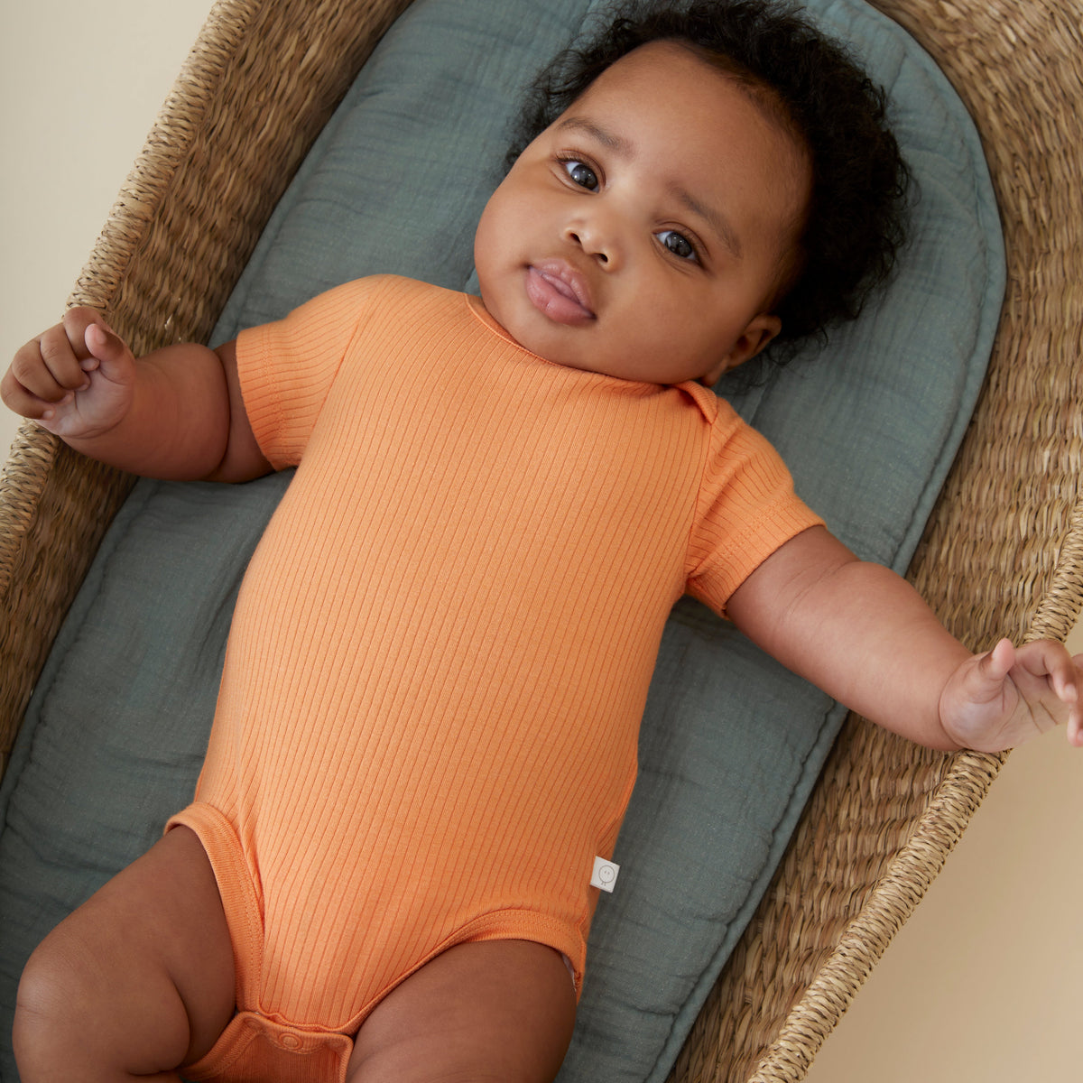 Ribbed Short Sleeve Bodysuit - Orange