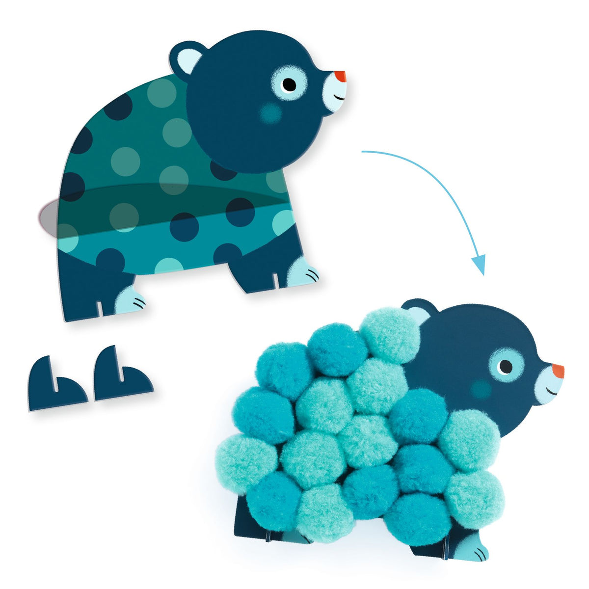 Djeco Pom-pom Collage Kit - Animals and Pom-pom Circles