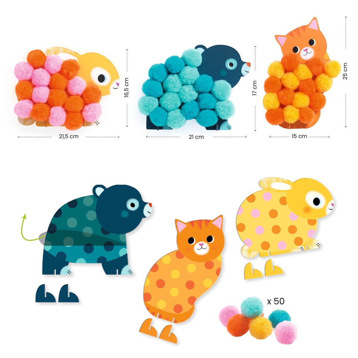 Djeco Pom-pom Collage Kit - Animals and Pom-pom Circles