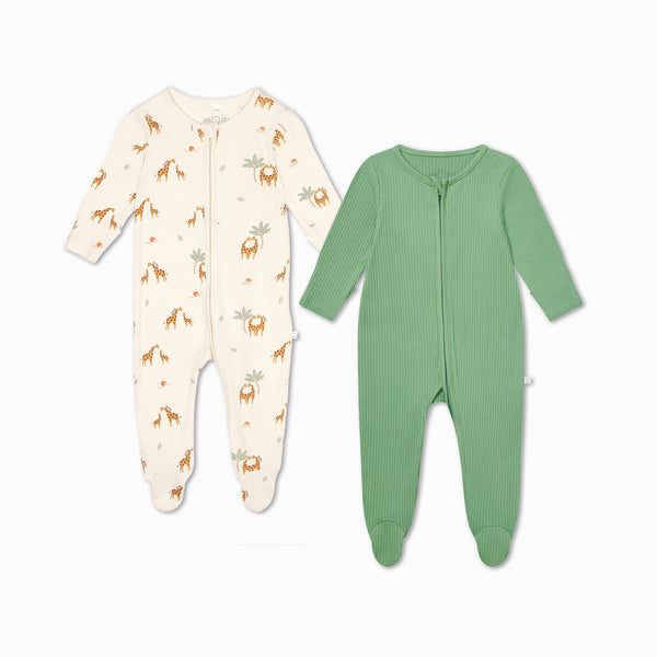 Babyhug Interlock Full Sleeve Footed Sleepsuit Lion & Giraffe Print - Blue