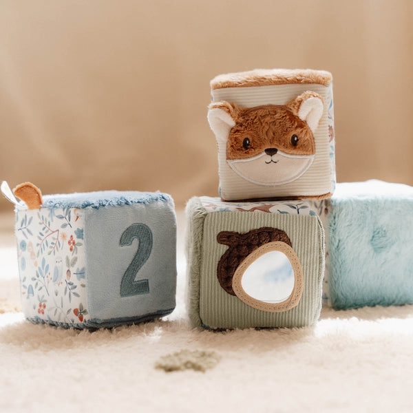 Little Dutch Soft Cube Set - Blue Forest Friend | Baby Toys | MORI UK