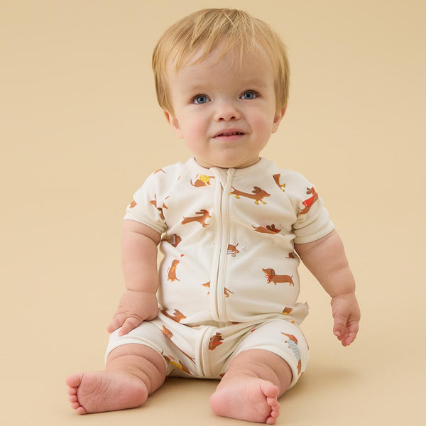 Shop Sausage Dog Summer Sleepsuit in Lightweight Fabric | MORI UK
