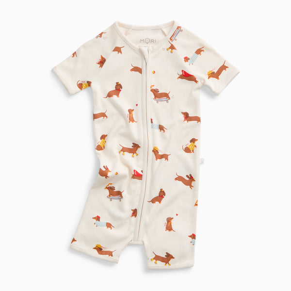 Shop Sausage Dog Summer Sleepsuit in Lightweight Fabric | MORI UK
