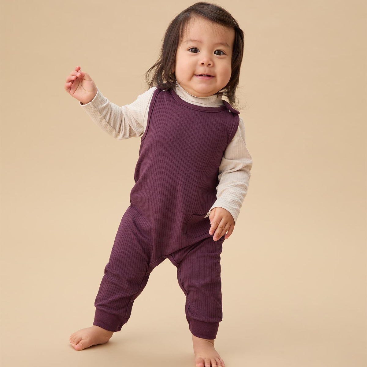 Ribbed Dungarees - Berry