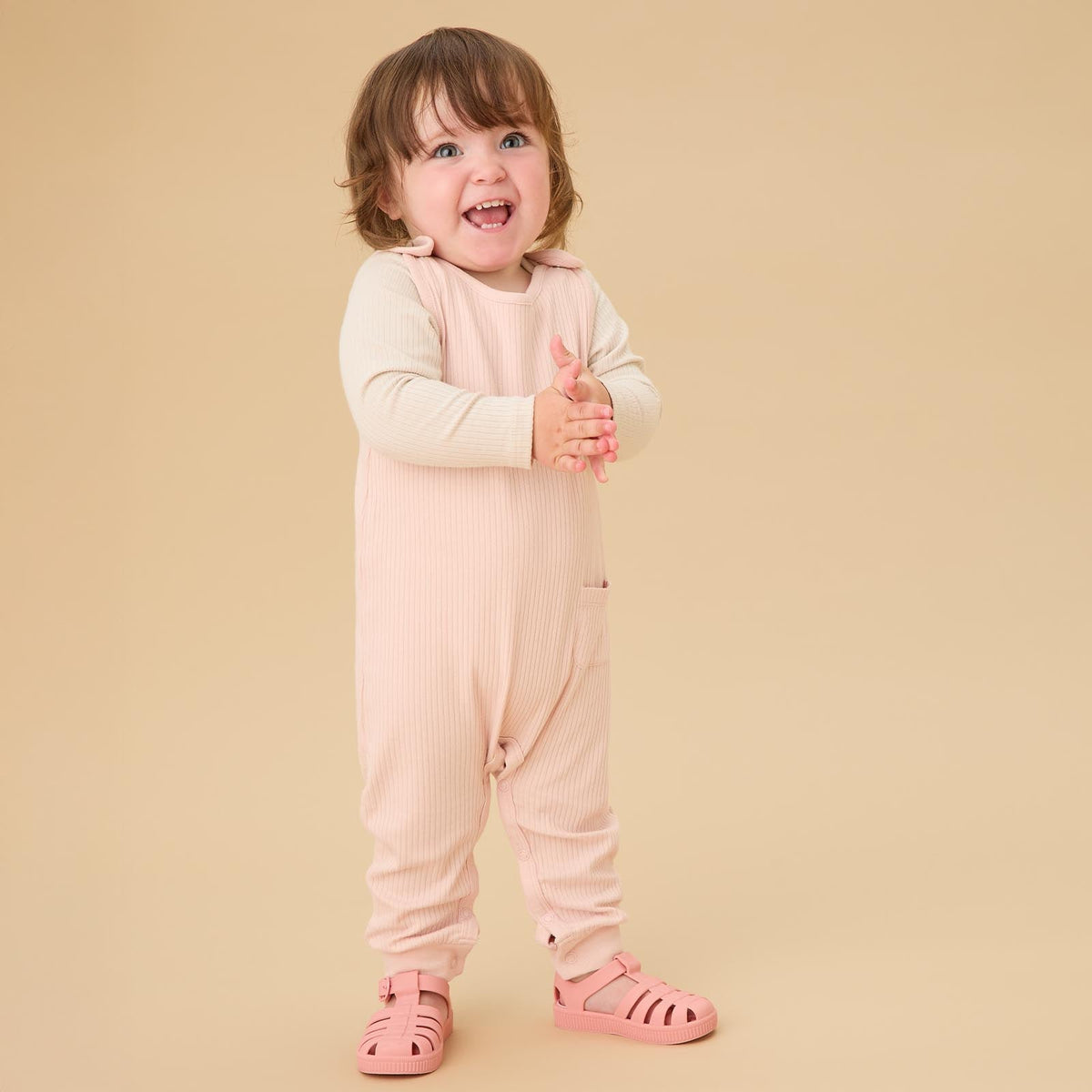 Ribbed Dungarees - Blush