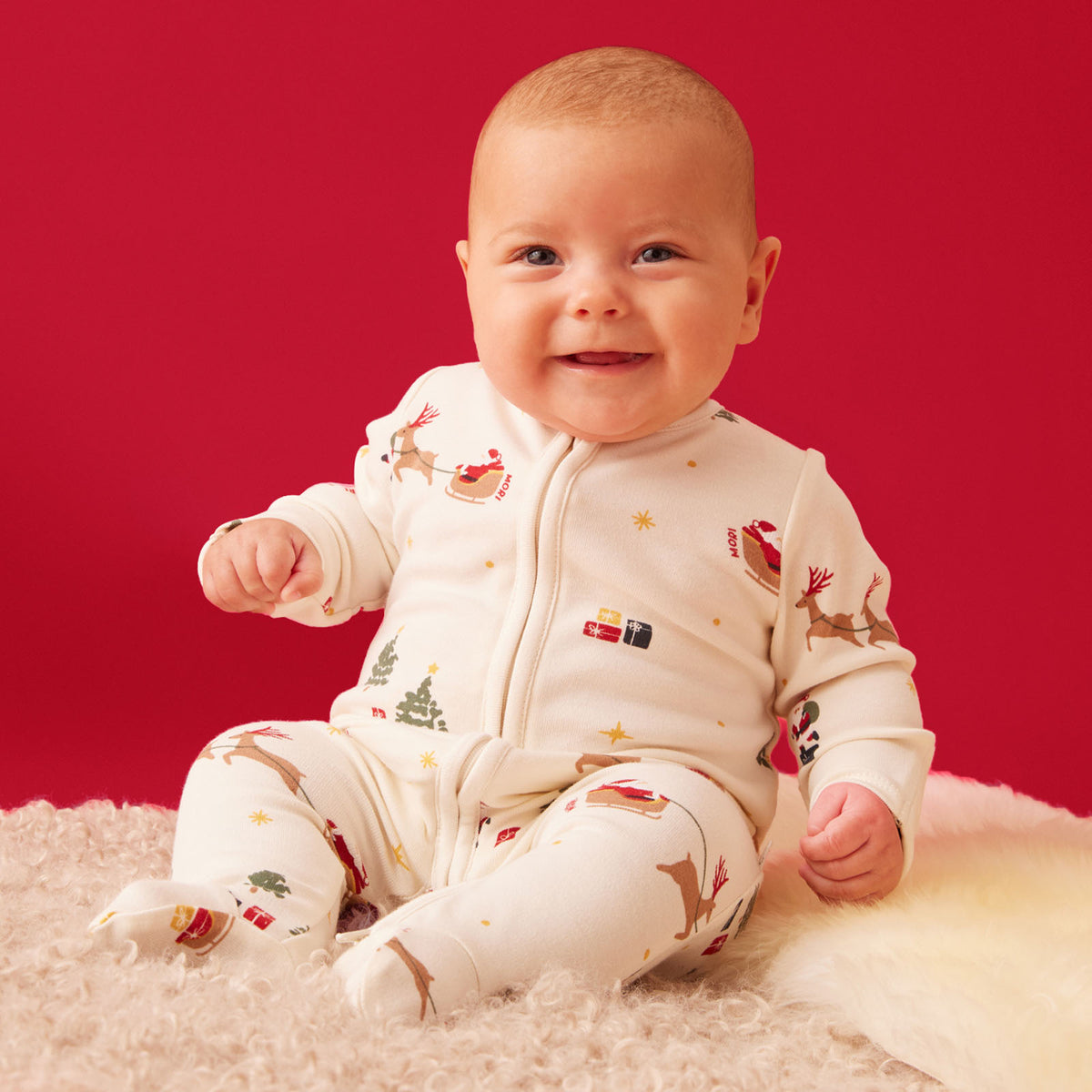 Santa's Sleigh & Red Stripe Clever Zip Sleepsuit 2 Pack