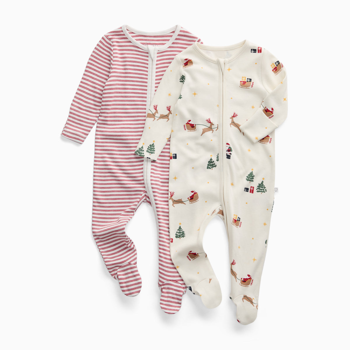 Santa's Sleigh & Red Stripe Clever Zip Sleepsuit 2 Pack