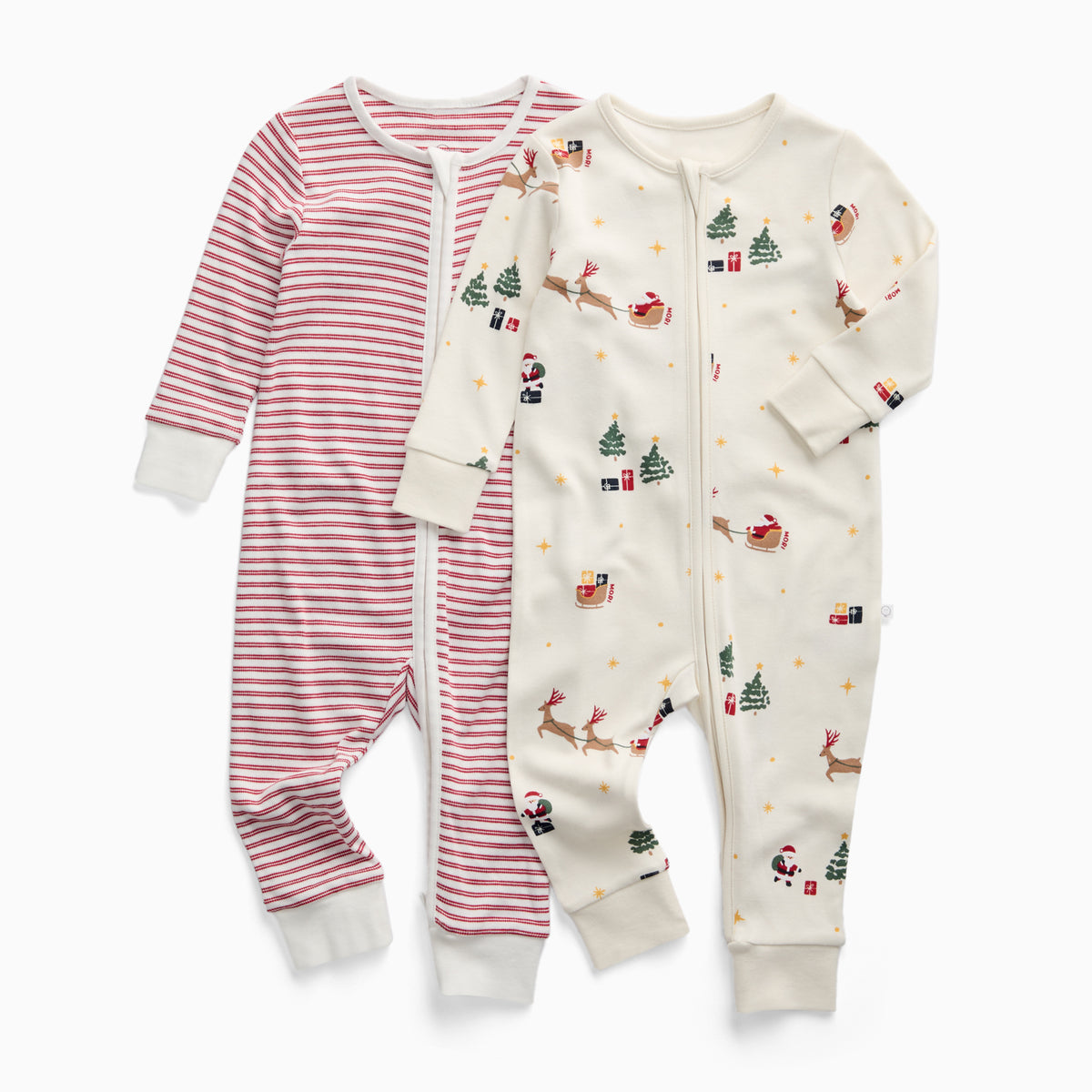 Santa's Sleigh & Red Stripe Clever Zip Sleepsuit 2 Pack