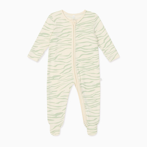 Zebra Stripe Ribbed Clever Zip Sleepsuit | MORI UK
