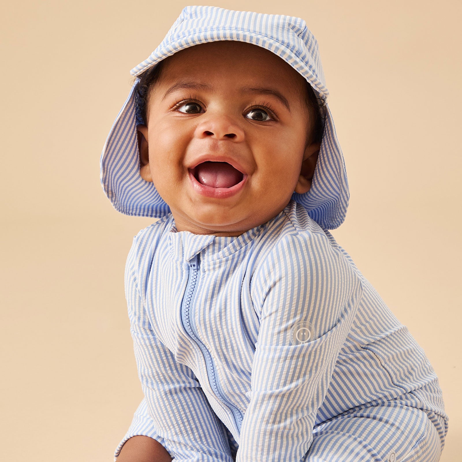 MORI Cloud Stripe Seersucker Sunsafe Swimsuit & Hat
