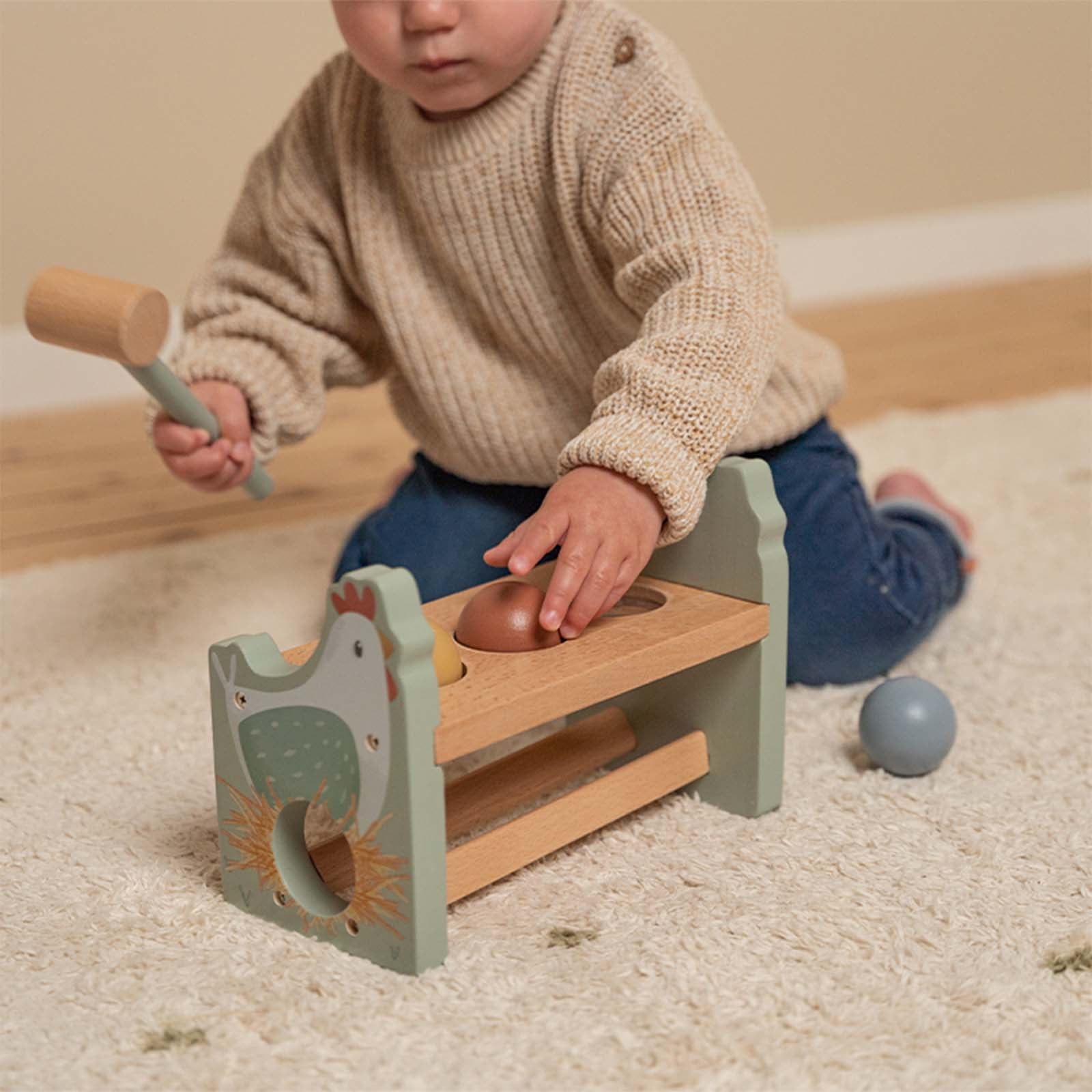 Small Foot Pastel Wooden Knock Bench Toy - Colorful Hammer & Peg Game For Toddlers 18+ Months