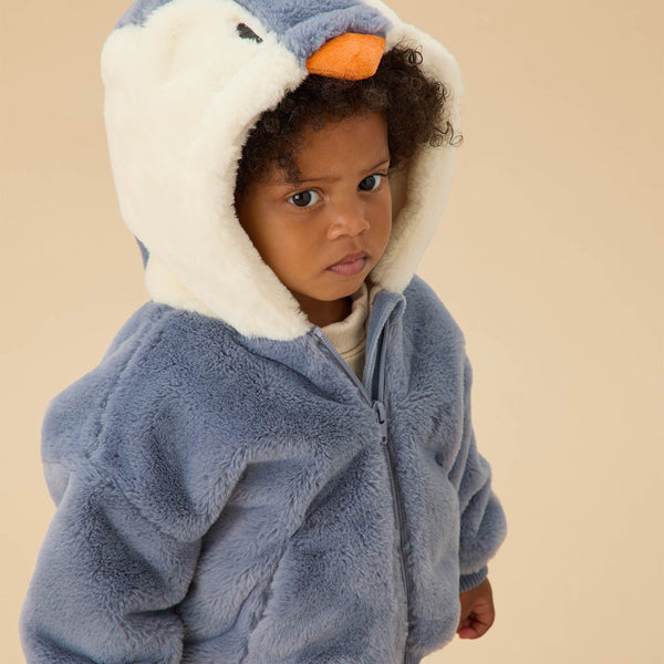 Shop Penguin Faux Fur Hooded Baby Jacket | MORI UK