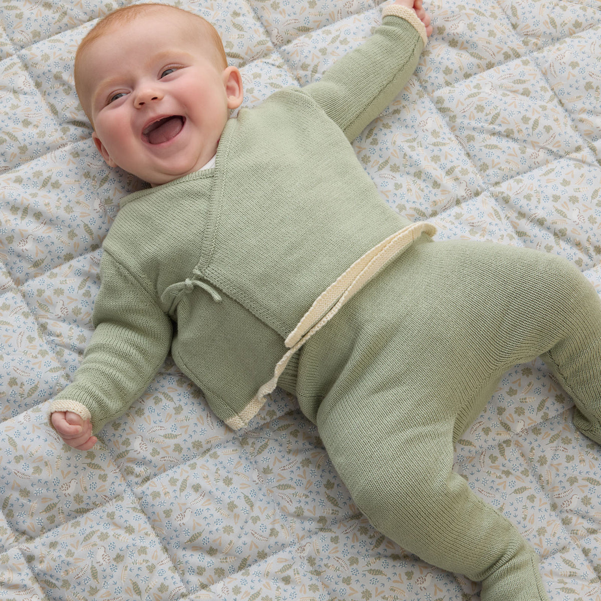 Wrap Around Knitted Cardigan & Footed Baby Knitted Leggings - Sage