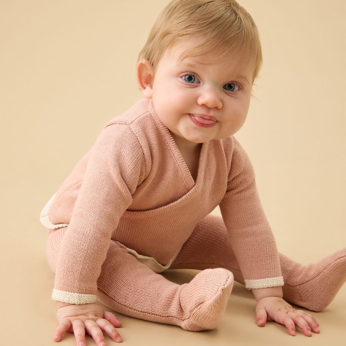 Wrap Around Knitted Cardigan & Footed Baby Knitted Leggings - Rose