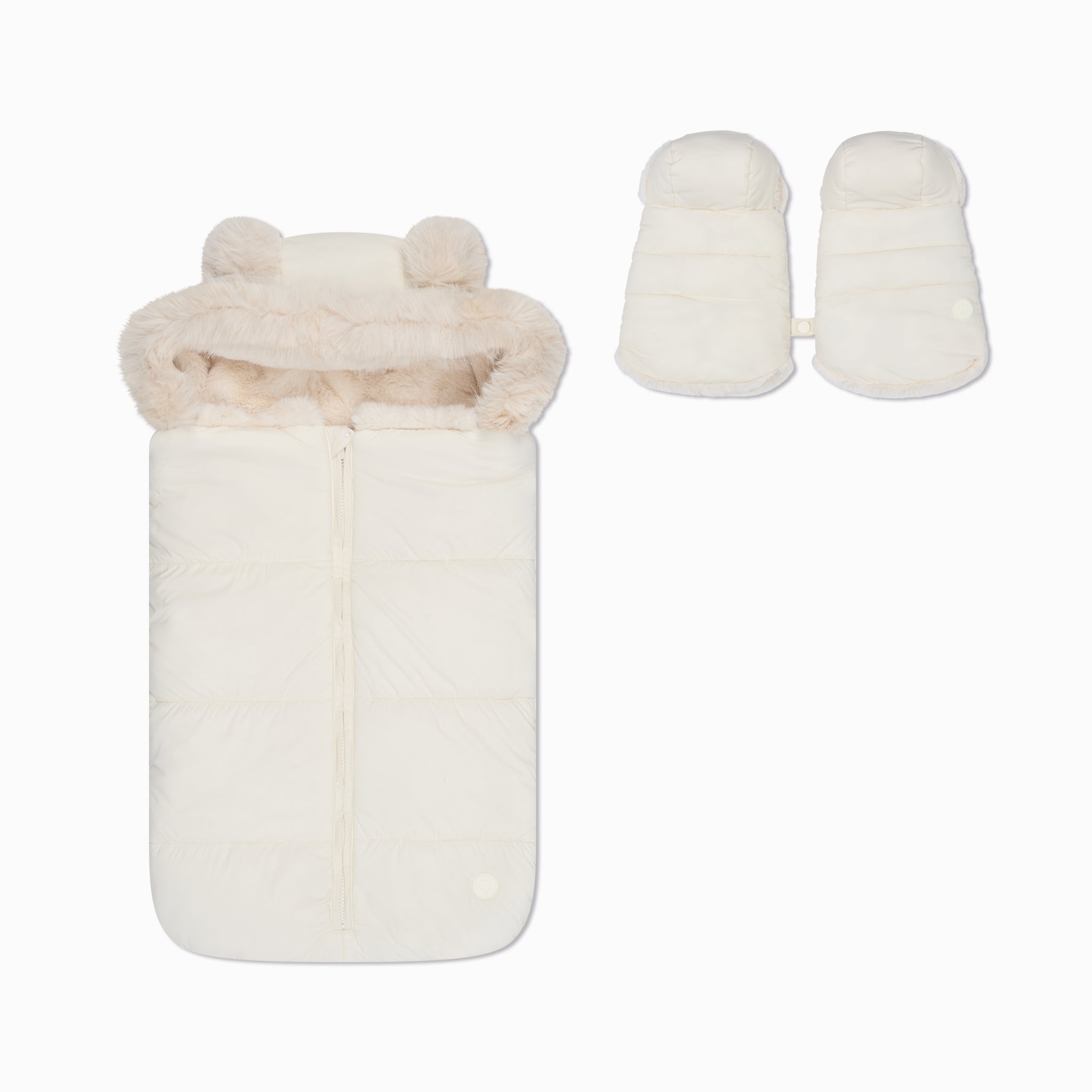 Padded Pram Liner Footmuff Buggy Mittens Ecru One Size