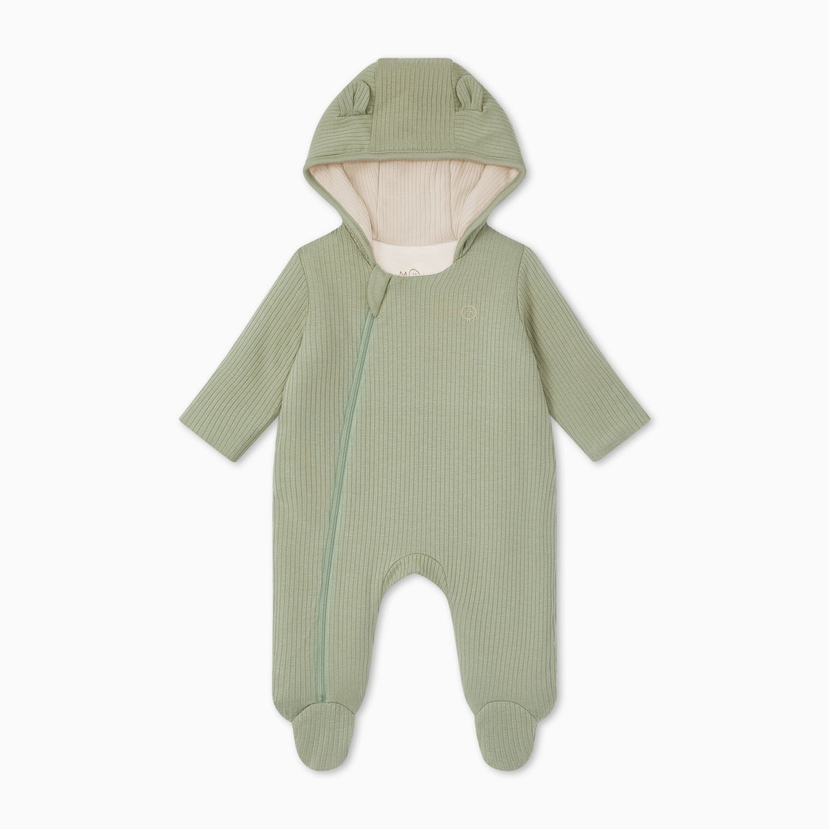 Ribbed Pramsuit - Sage & Ecru
