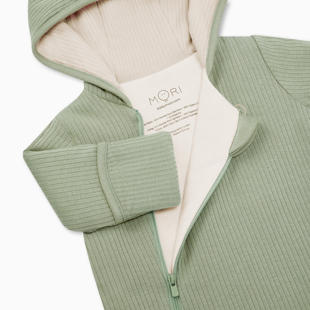 Ribbed Pramsuit - Sage & Ecru