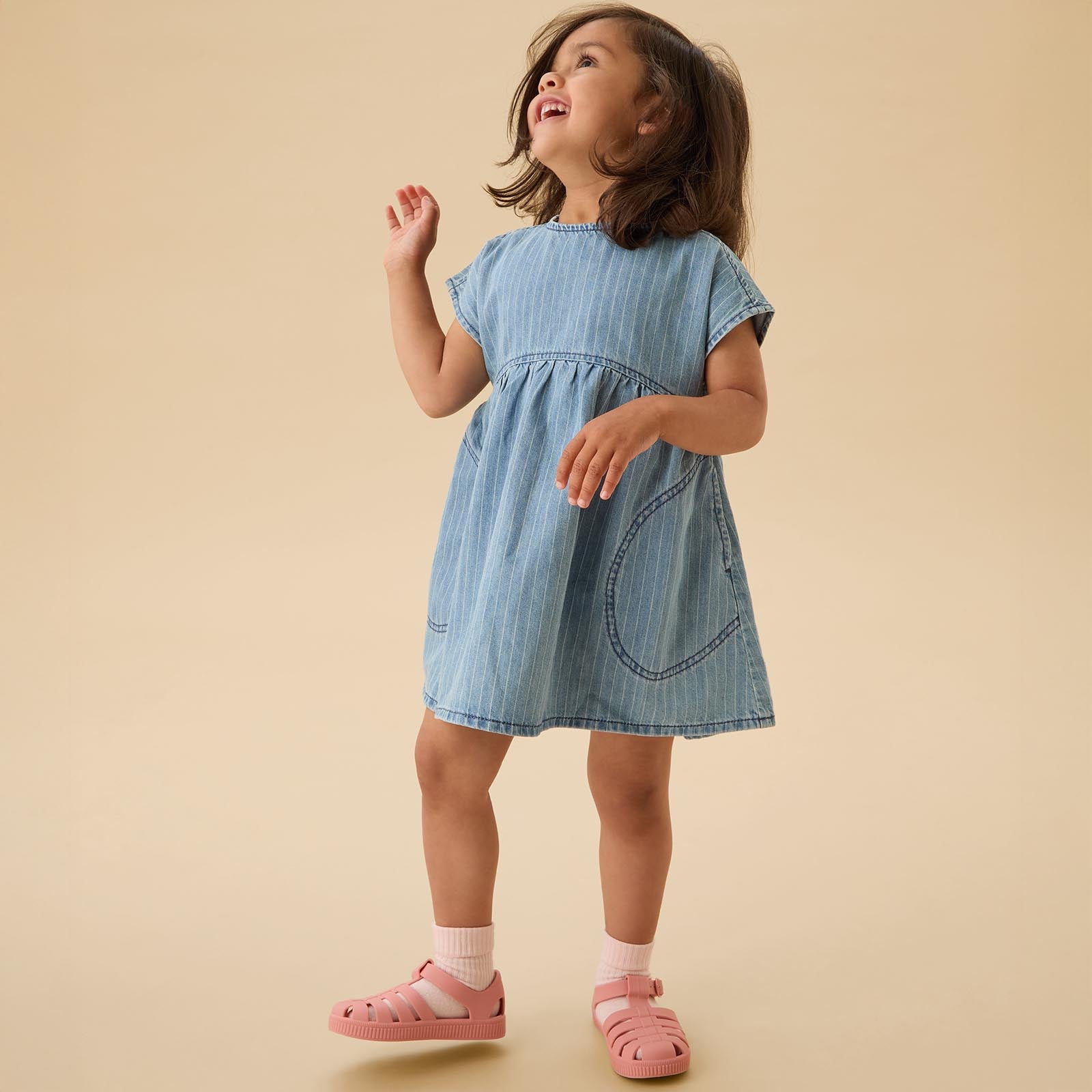 white christmas dresses Light Wash Pinstripe Denim Mini Dress - The Cotton Shop main image 1