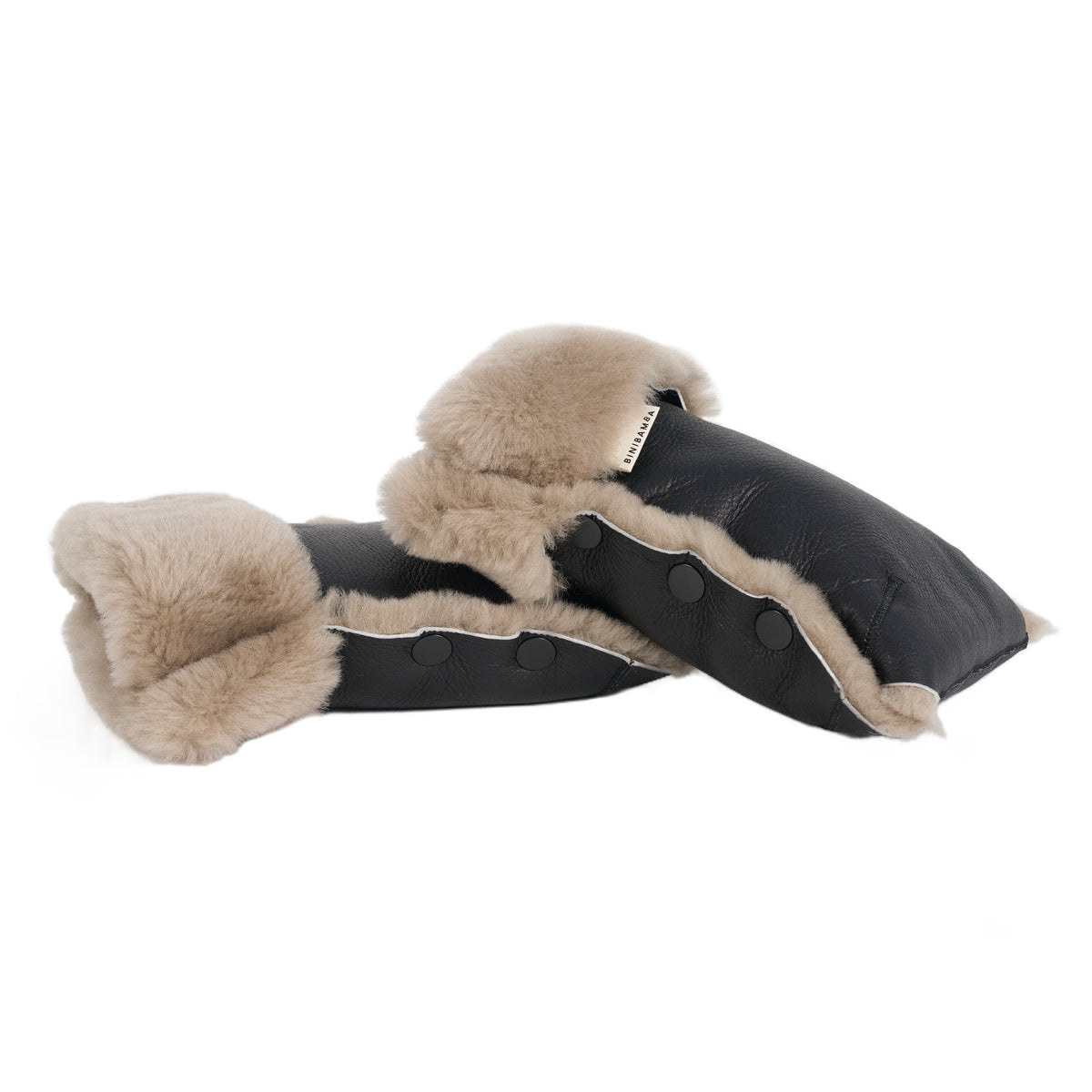 Binibamba Sheepskin Buggy Mittens - Noir/Toast