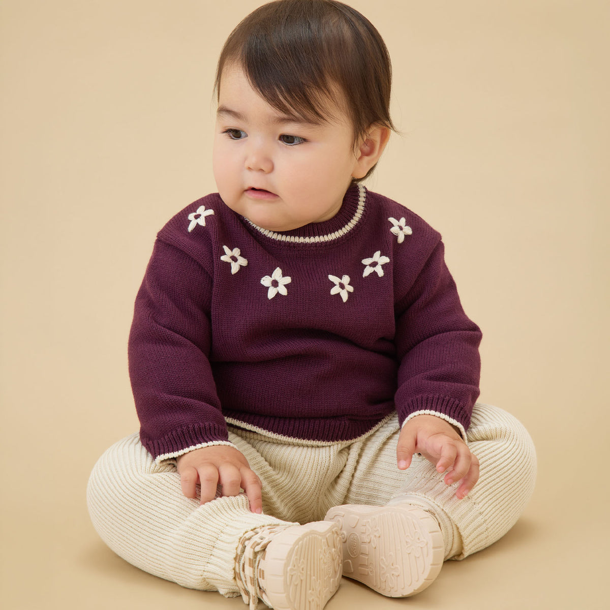 Embroidered Flowers Knitted Jumper & Knitted Leggings Outfit