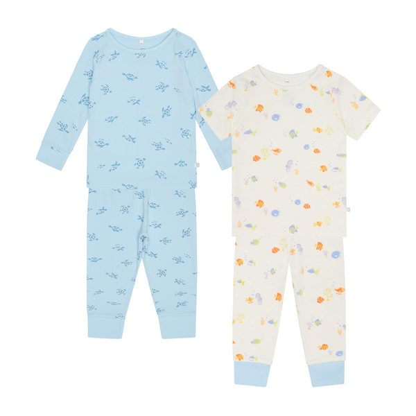 Turtles Ribbed Pyjamas & Little Fish Short Sleeve Pyjamas 2 Pack | MORI UK