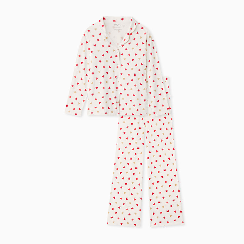 ANNAFIE -  Smocked Love Heart Pyjamas - Red