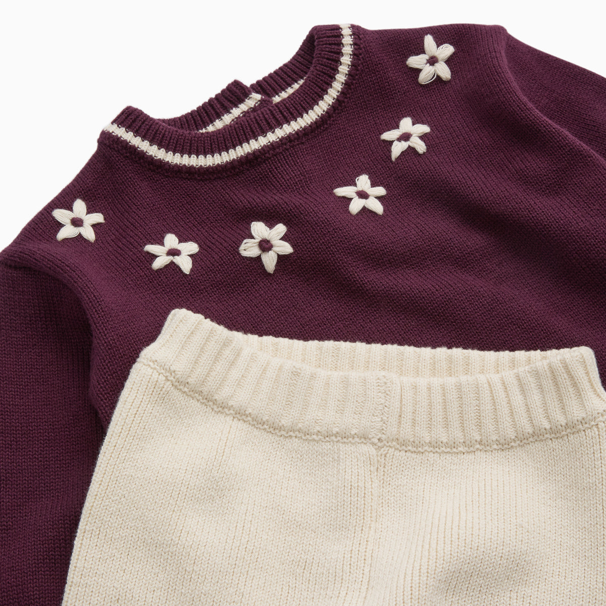 Embroidered Flowers Knitted Jumper & Knitted Leggings Outfit