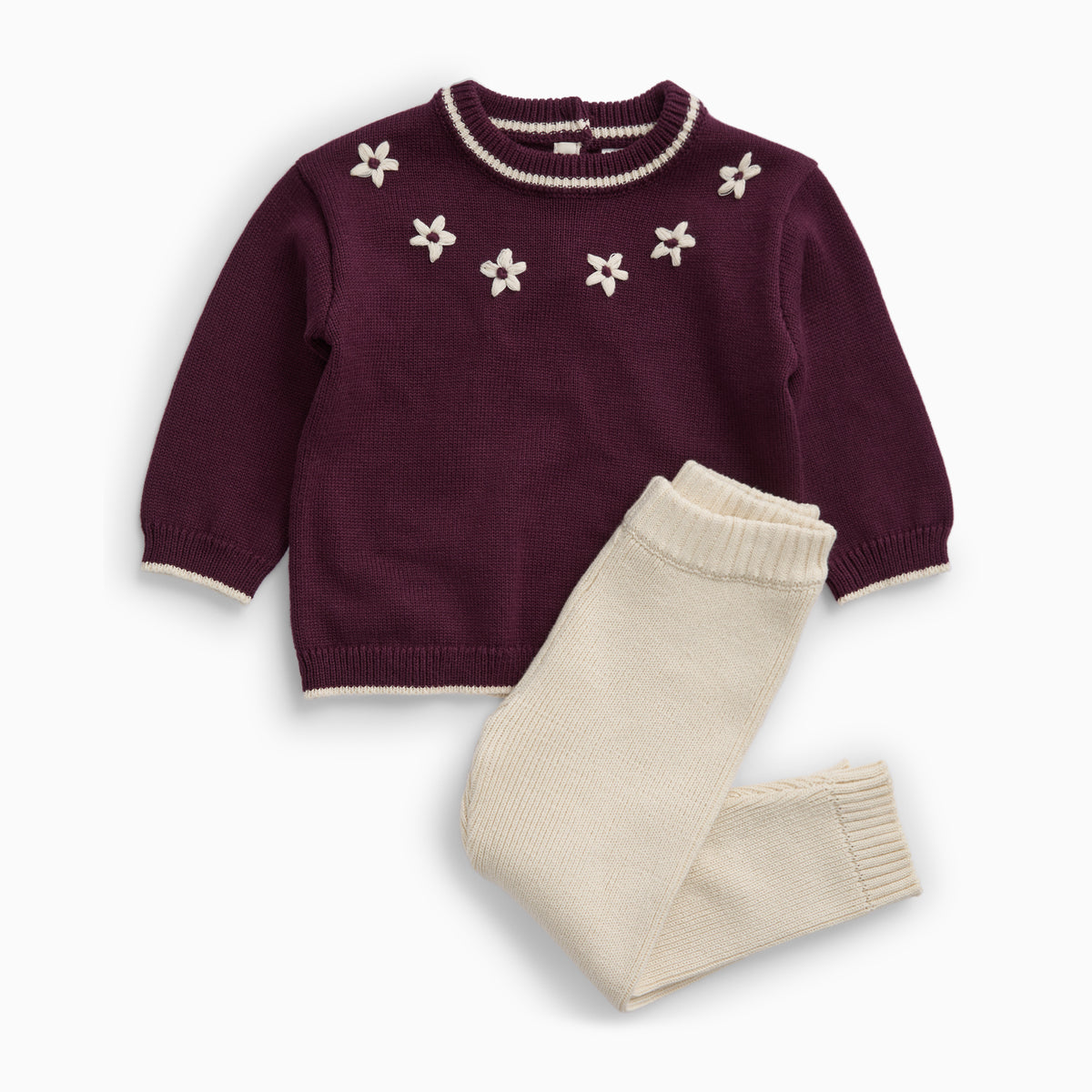 Embroidered Flowers Knitted Jumper & Knitted Leggings Outfit